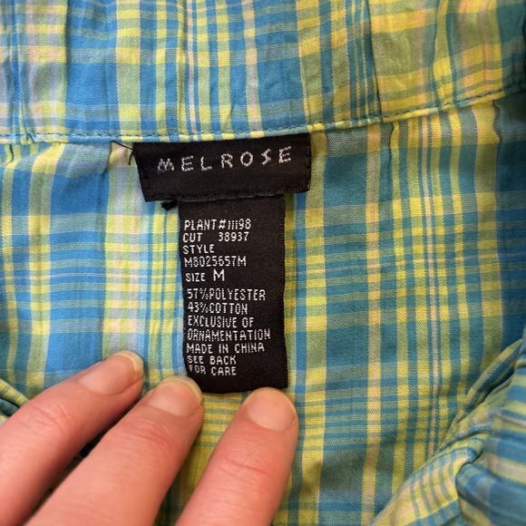 Melrose Women's Blue And Yellow Plaid Button Up Size M Vintage Y2K - Picture 2 of 16